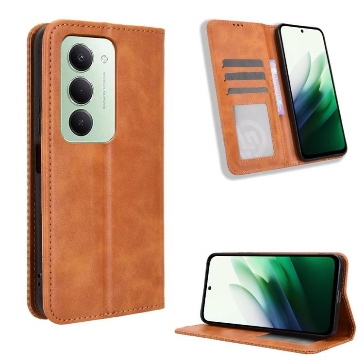 

For Redmi 15 5G Global / 15 4G SEA 169.5mm Magnetic Buckle Retro Texture Leather Phone Case(Brown)