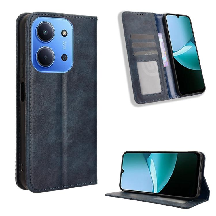 

For Redmi 15C 5G / 4G Global 171mm / Poco C85 4G Magnetic Buckle Retro Texture Leather Phone Case(Blue)