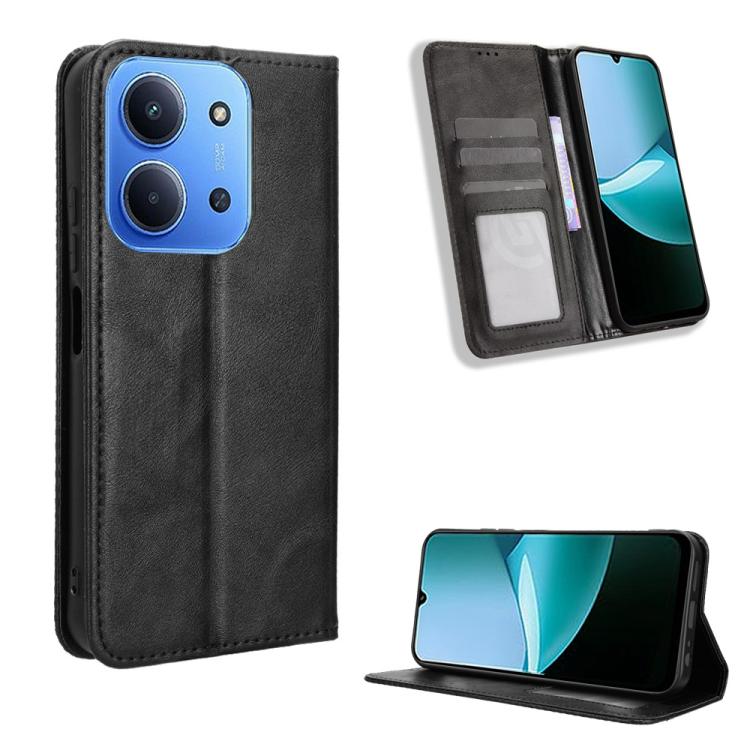 

For Redmi 15C 5G / 4G EU 173mm / Poco C85 5G Magnetic Buckle Retro Texture Leather Phone Case(Black)