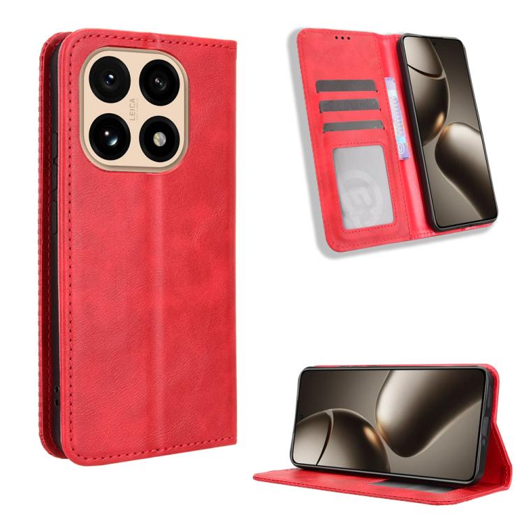 

For Xiaomi 15T 5G Magnetic Buckle Retro Texture Leather Phone Case(Red)