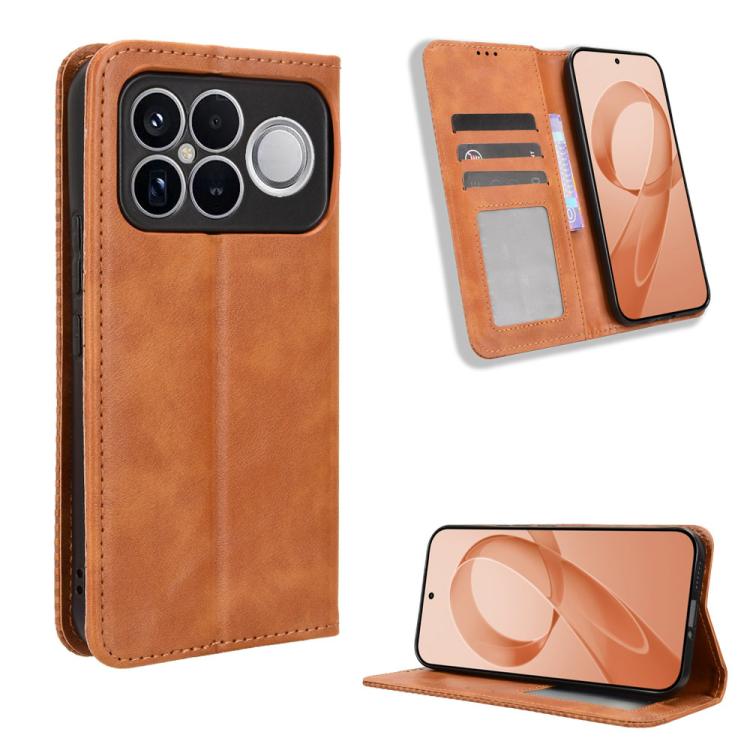 

For Redmi K90 Pro Max 5G Magnetic Buckle Retro Texture Leather Phone Case(Brown)
