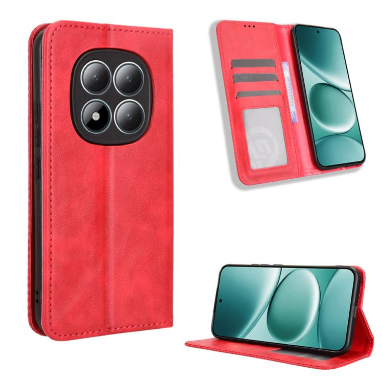 

For Redmi Note 15 Pro+ 5G 163.3mm/Poco M8 Pro 5G Magnetic Buckle Retro Texture Leather Phone Case(Red)