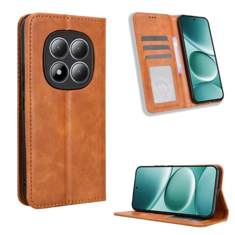 

For Redmi Note 15 Pro+ 5G 163.3mm/Poco M8 Pro 5G Magnetic Buckle Retro Texture Leather Phone Case(Brown)