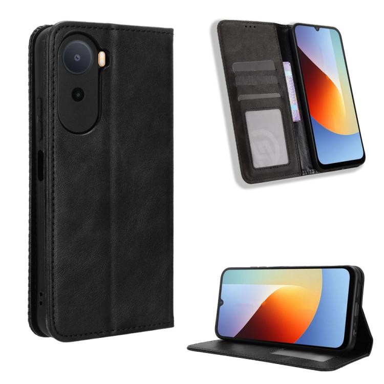 

For Redmi A7 Pro 171mm / Poco C85x 5G Magnetic Buckle Retro Texture Leather Phone Case(Black)