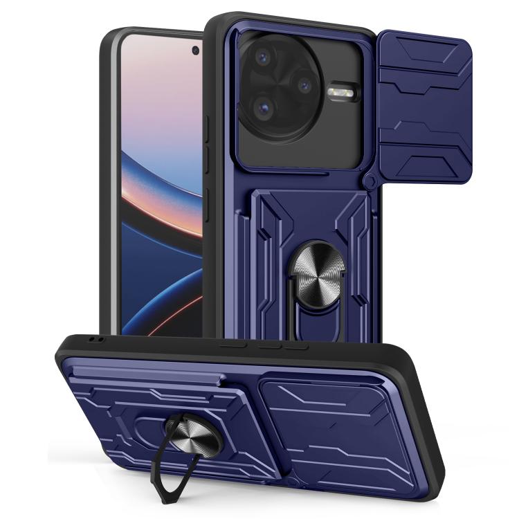 

For Xiaomi Poco F7 Ultra Sliding Camshield TPU+PC Phone Case with Card Slot(Blue)