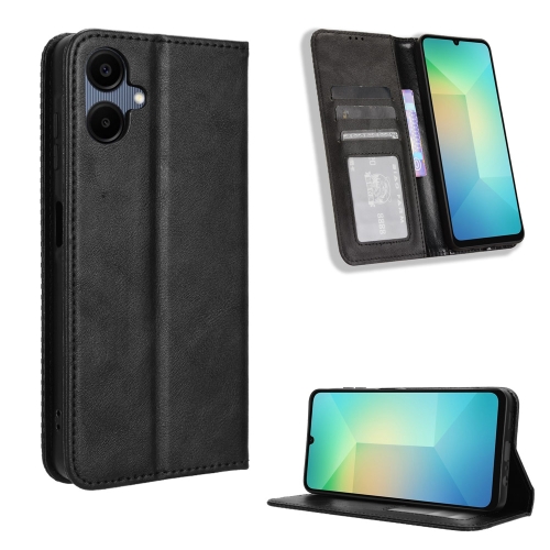 

For Samsung Galaxy A06 Magnetic Buckle Retro Texture Leather Phone Case(Black)