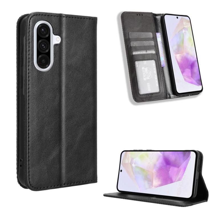 

For Samsung Galaxy A56 5G Magnetic Buckle Retro Texture Leather Phone Case(Black)