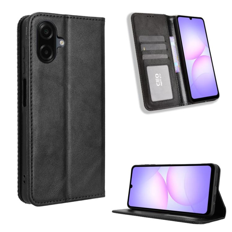

For Samsung Galaxy A07 4G Magnetic Buckle Retro Texture Leather Phone Case(Black)