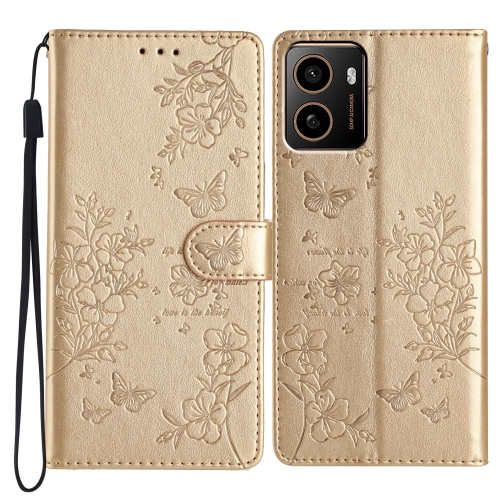 

For HMD Pulse+ Butterflies and Flowers Leather Phone Case(Gold)