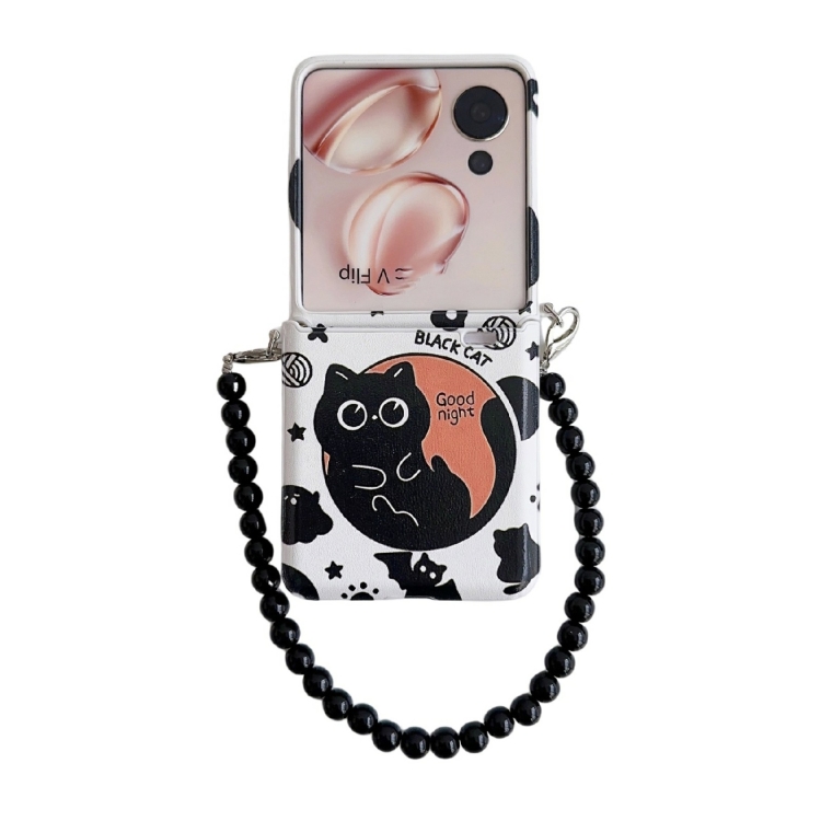 

For Honor Magic V Flip Painted Black Cat Pattern Side Buckle Phone Case(with Bracelet)