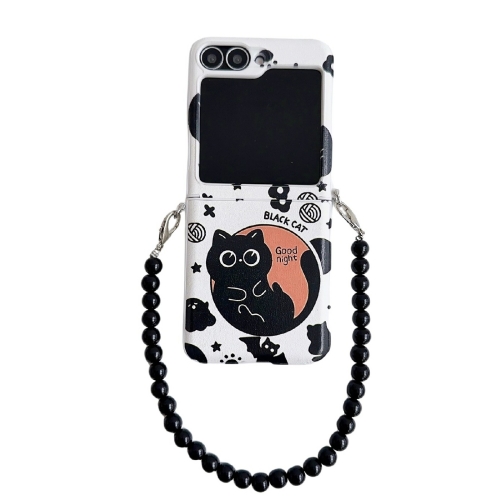 

For Samsung Galaxy Z Flip6 Painted Black Cat Pattern Side Buckle Phone Case(with Bracelet)