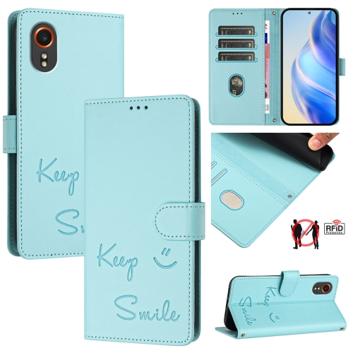 

For Samsung Galaxy XCover 7 Smile Embossing RFID Leather Phone Case(Mint Green)