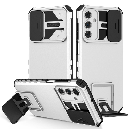 

For Samsung Galaxy A55 5G Stereoscopic Holder Sliding Camshield Phone Case(White)