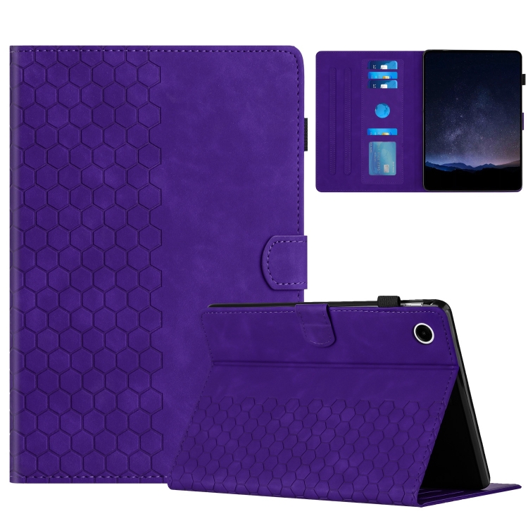 

For Samsung Galaxy Tab A9 Honeycomb Embossed Leather Smart Tablet Case(Purple)