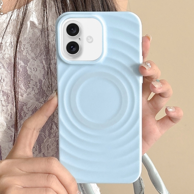 

For iPhone 16 Plus Frosted Wave Texture MagSafe Magnetic TPU Phone Case(Blue)