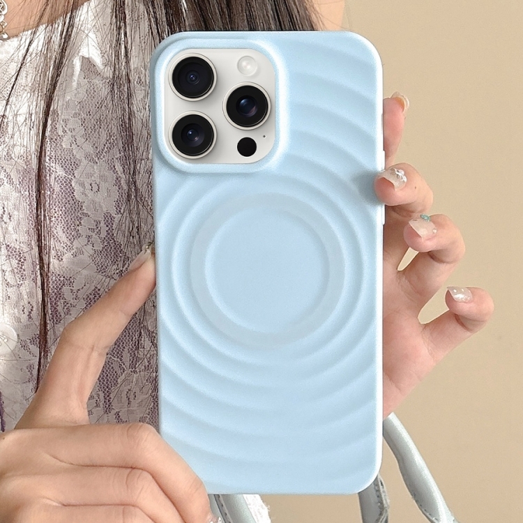 

For iPhone 15 Pro Frosted Wave Texture MagSafe Magnetic TPU Phone Case(Blue)