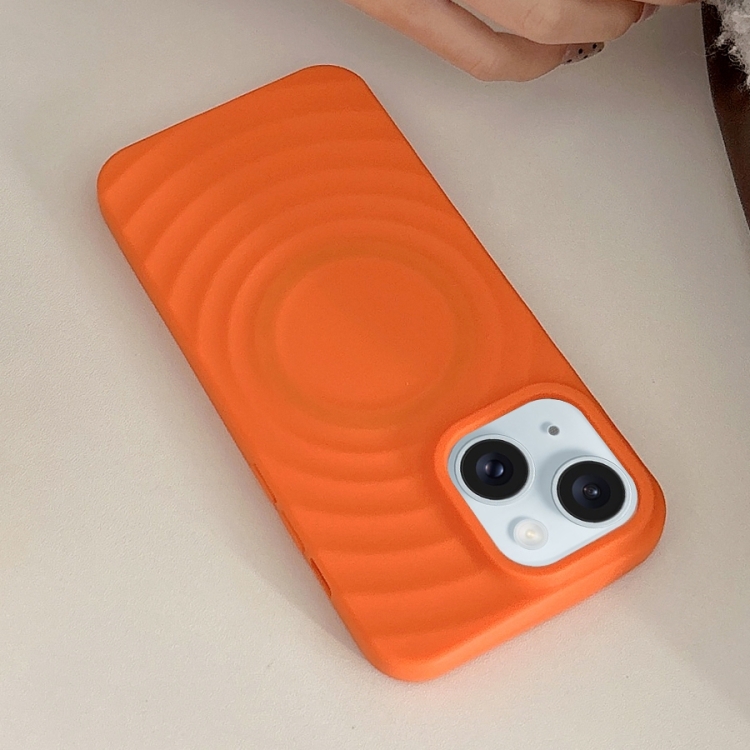 

For iPhone 15 Plus Frosted Wave Texture MagSafe Magnetic TPU Phone Case(Orange)