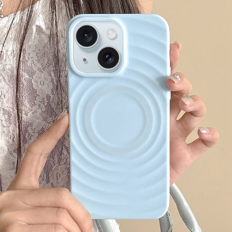 

For iPhone 15 Frosted Wave Texture MagSafe Magnetic TPU Phone Case(Blue)