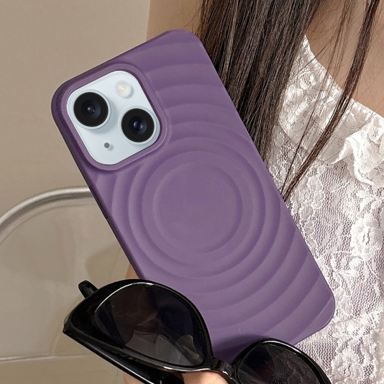

For iPhone 15 Frosted Wave Texture MagSafe Magnetic TPU Phone Case(Purple)