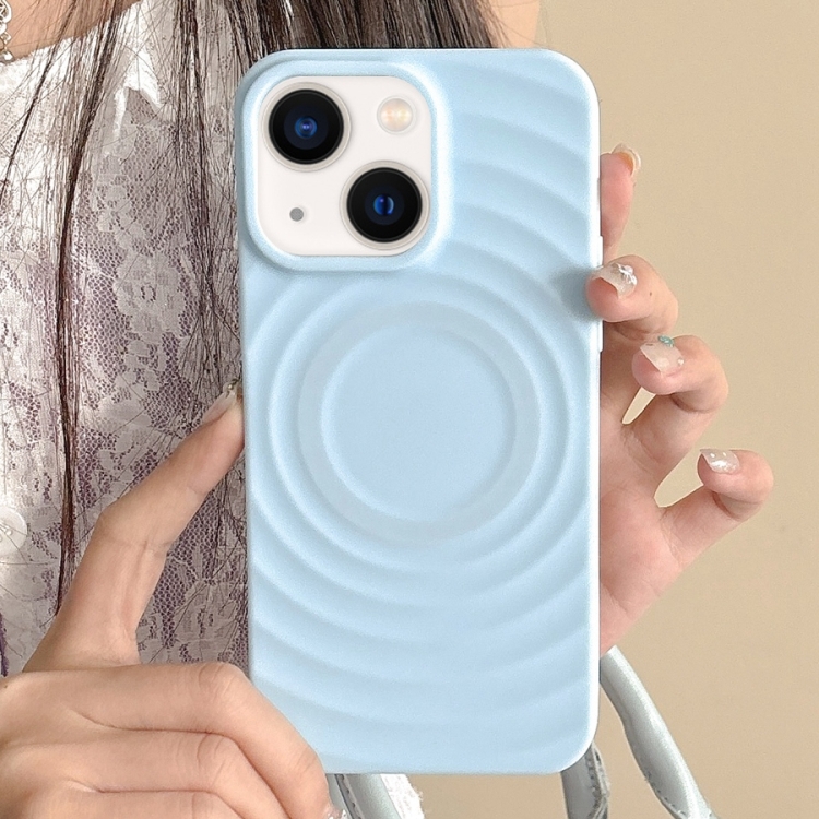 

For iPhone 14 Plus Frosted Wave Texture MagSafe Magnetic TPU Phone Case(Blue)