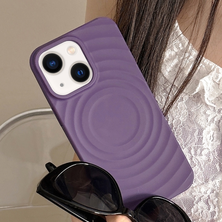 

For iPhone 14 Plus Frosted Wave Texture MagSafe Magnetic TPU Phone Case(Purple)