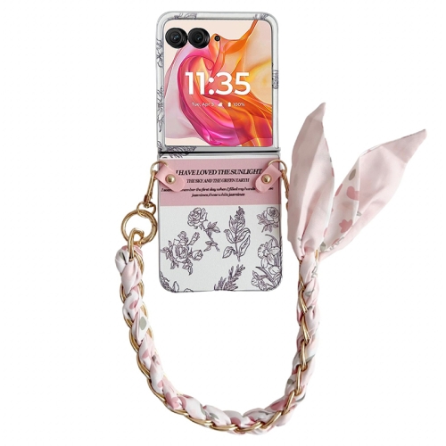 

For Motorola Razr 50 Ultra Pearlescent Paint Painted PC Phone Case with DIY Scarf Bracelet(Sketch Flower)