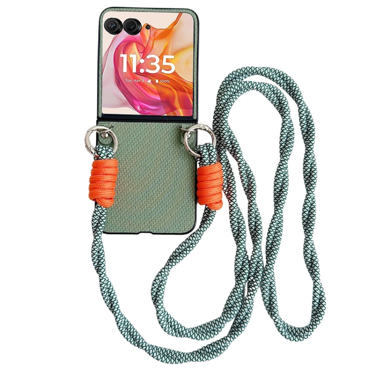 

For Motorola Razr 50 Ultra Woven Texture Phone Case With Colorful Lanyard(Green)