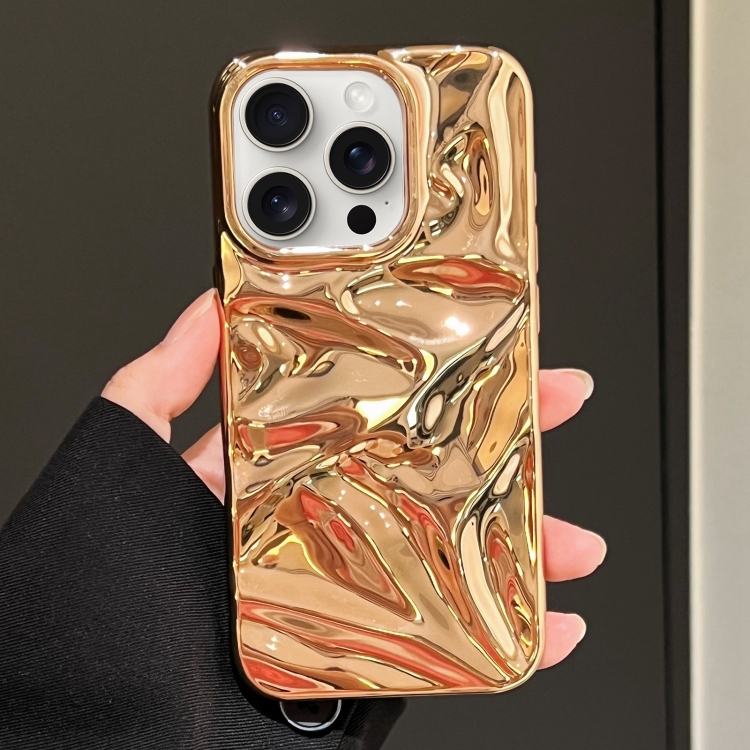 

For iPhone 15 Pro Max Water Ripple Electroplating Paint TPU Phone Case(Bright Gold)