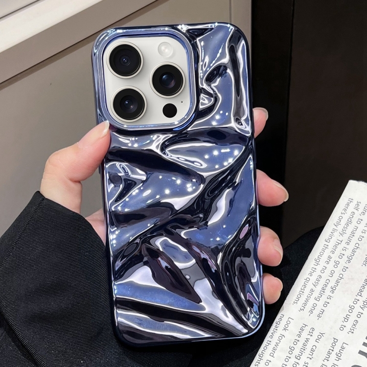 

For iPhone 15 Pro Max Water Ripple Electroplating Paint TPU Phone Case(Dark Blue)