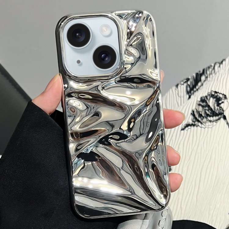 

For iPhone 15 Plus Water Ripple Electroplating Paint TPU Phone Case(Bright Silver)