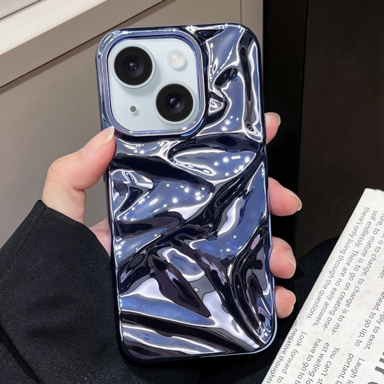 

For iPhone 15 Water Ripple Electroplating Paint TPU Phone Case(Dark Blue)