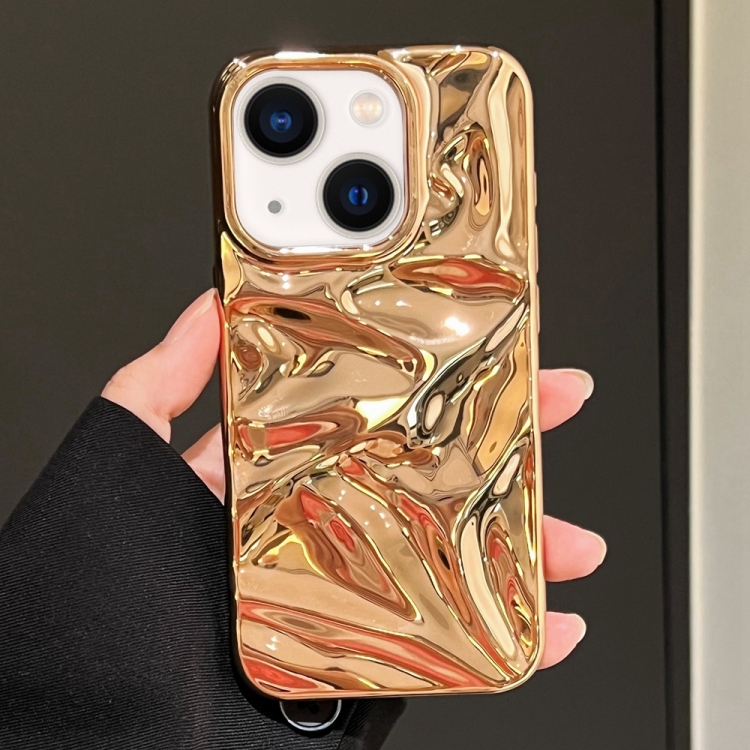 

For iPhone 14 Water Ripple Electroplating Paint TPU Phone Case(Bright Gold)