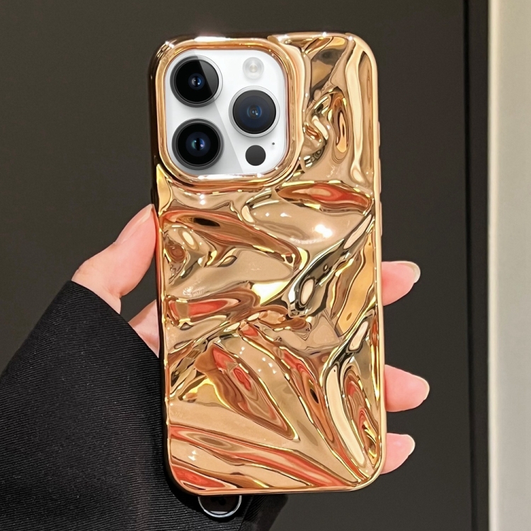 

For iPhone 14 Pro Water Ripple Electroplating Paint TPU Phone Case(Bright Gold)