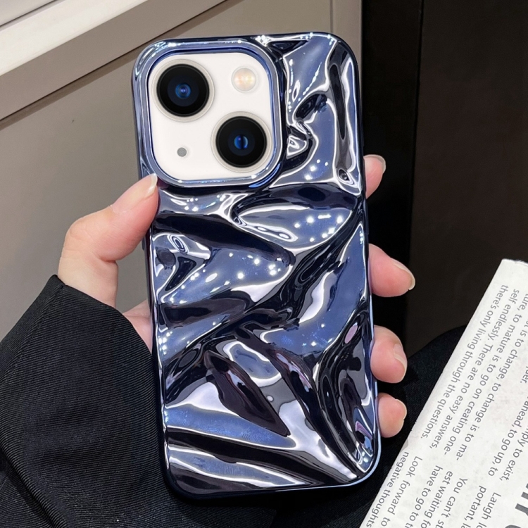 

For iPhone 13 Water Ripple Electroplating Paint TPU Phone Case(Dark Blue)
