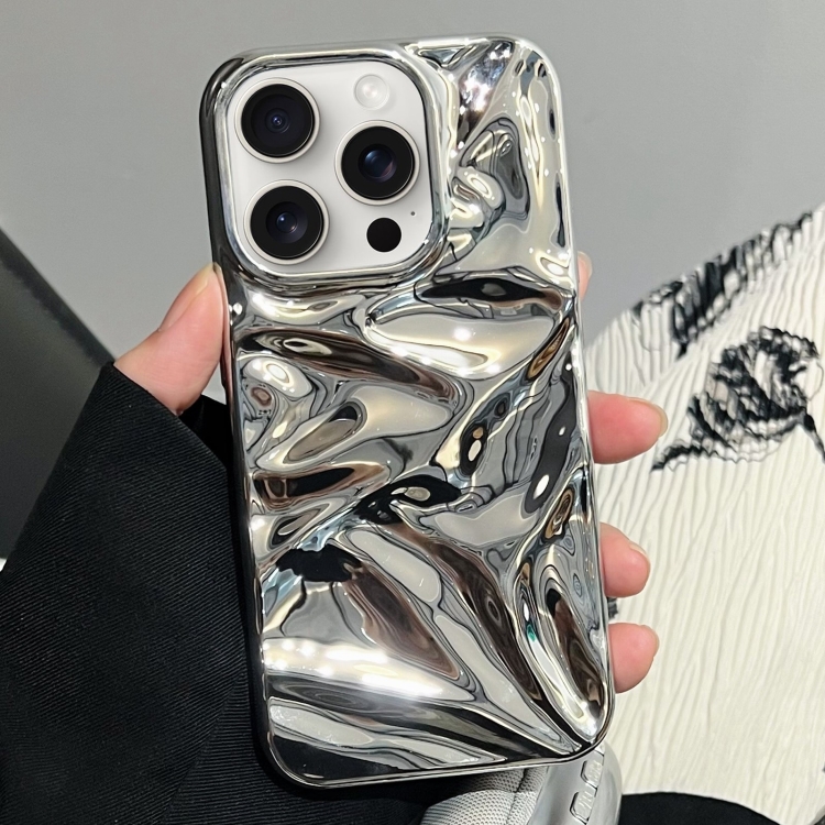 

For iPhone 16 Pro Water Ripple Electroplating Paint TPU Phone Case(Bright Silver)
