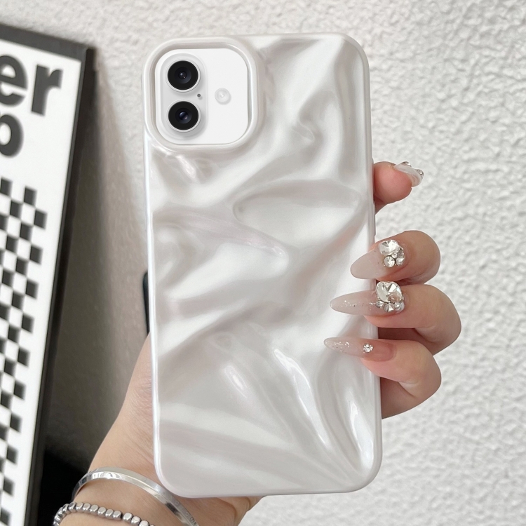 

For iPhone 16 Plus Water Ripple Electroplating Paint TPU Phone Case(White)
