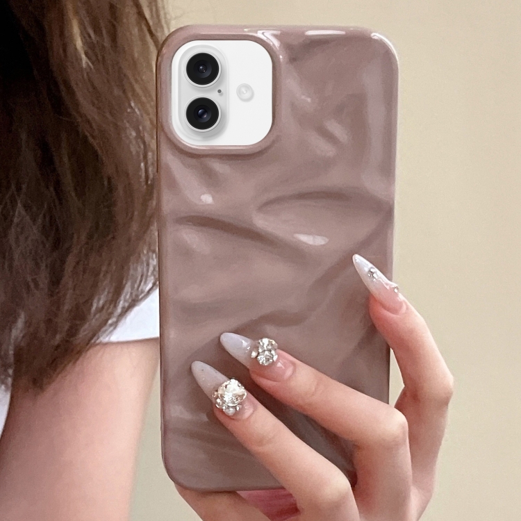 

For iPhone 16 Plus Water Ripple Electroplating Paint TPU Phone Case(Pink Brown)