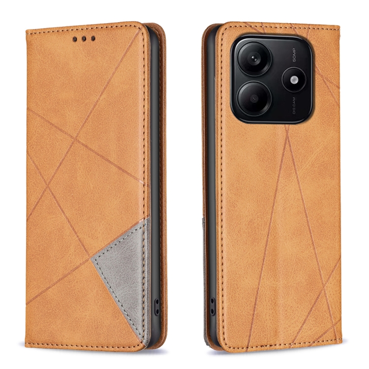 

For Redmi Note 14 5G Rhombus Texture Magnetic Leather Phone Case(Yellow)