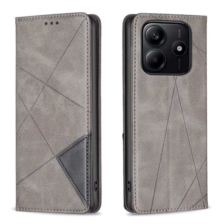 

For Redmi Note 14 5G Rhombus Texture Magnetic Leather Phone Case(Grey)