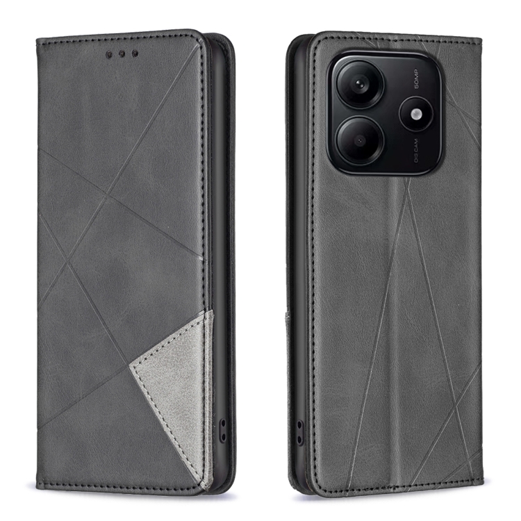 

For Redmi Note 14 5G Rhombus Texture Magnetic Leather Phone Case(Black)