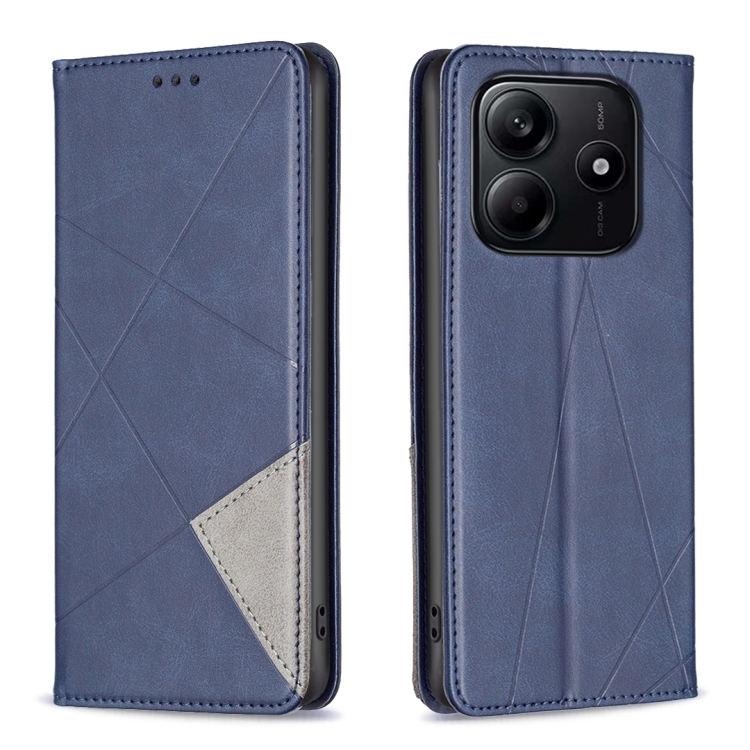 

For Redmi Note 14 5G Rhombus Texture Magnetic Leather Phone Case(Blue)