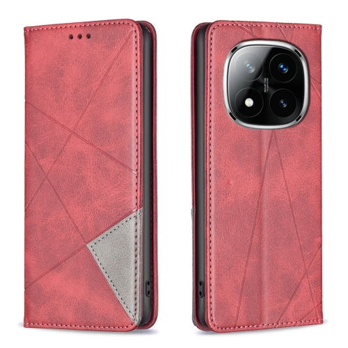 

For Redmi Note 14 Pro 5G / Note 14 Pro+ 5G Rhombus Texture Magnetic Leather Phone Case(Red)