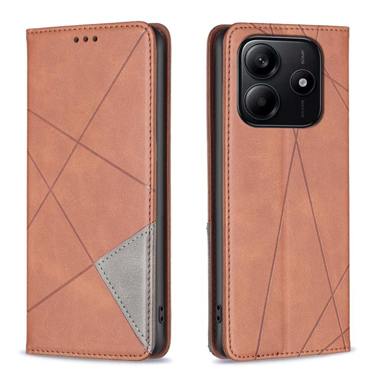 

For Redmi Note 14 4G 163.25mm Rhombus Texture Magnetic Leather Phone Case(Brown)