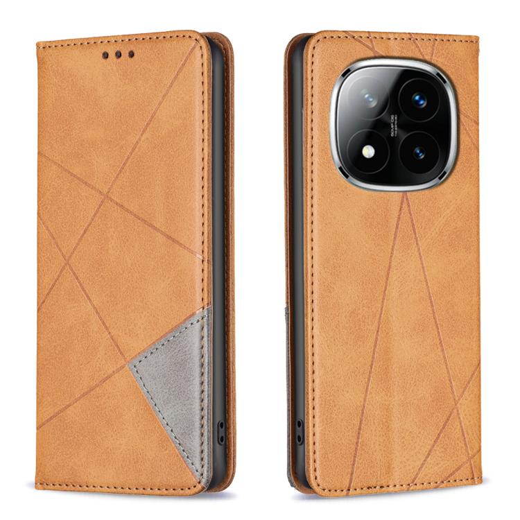 

For Redmi Note 14 Pro 4G Rhombus Texture Magnetic Leather Phone Case(Yellow)