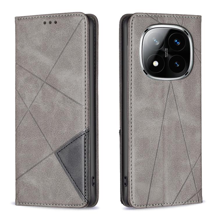 

For Redmi Note 14 Pro 4G Rhombus Texture Magnetic Leather Phone Case(Grey)