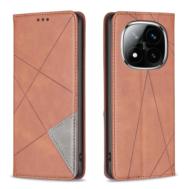 

For Redmi Note 14 Pro 4G Rhombus Texture Magnetic Leather Phone Case(Brown)
