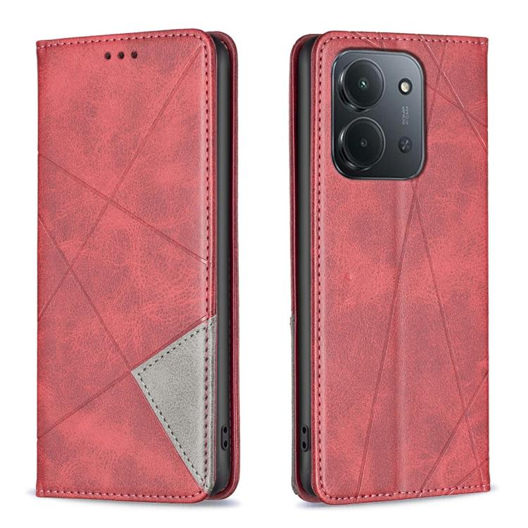 

For Redmi 15C 5G / 4G EU 173mm Rhombus Texture Magnetic Leather Phone Case(Red)