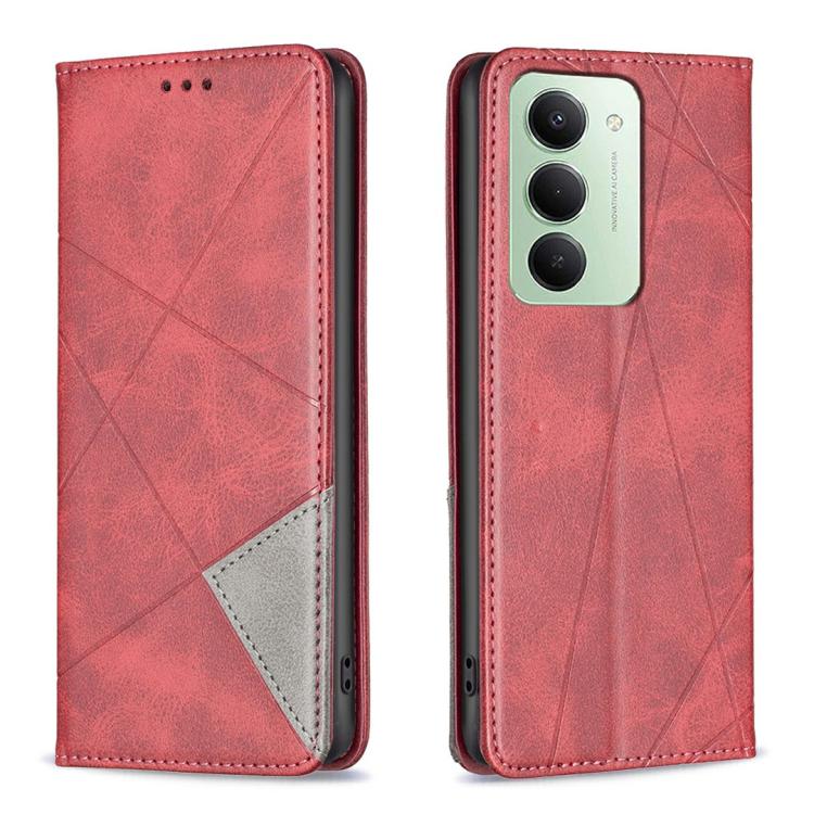 

For Redmi 15 5G Global / 15 4G SEA 169.5mm Rhombus Texture Magnetic Leather Phone Case(Red)
