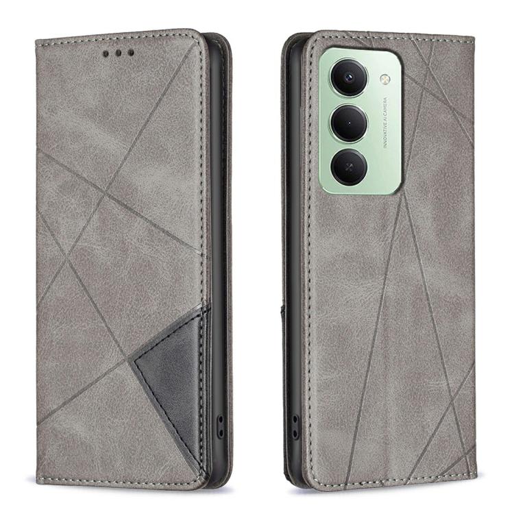 

For Redmi 15 5G Global / 15 4G SEA 169.5mm Rhombus Texture Magnetic Leather Phone Case(Grey)