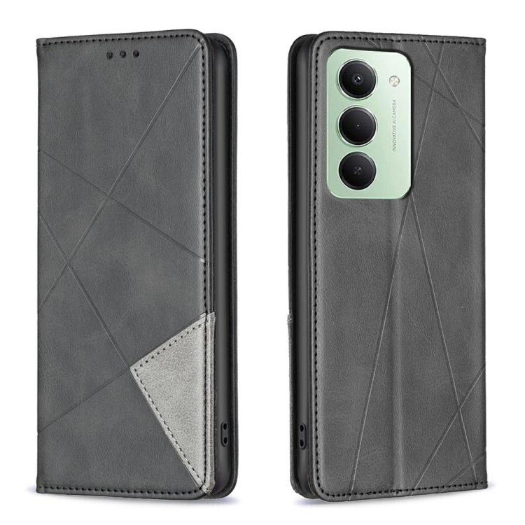 

For Redmi 15 5G Global / 15 4G SEA 169.5mm Rhombus Texture Magnetic Leather Phone Case(Black)